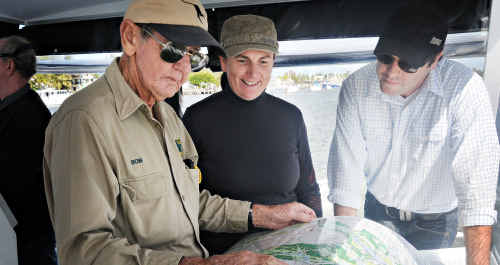 Fishing industry environmentalist Joe McLeod at the wheel, with Bob Irwin, Carole Gillies and Queensland party leader Aidan McLindon. Fishing industry environmentalist Joe McLeod at the wheel, with Bob Irwin, Carole Gillies and Queensland party leader Aidan McLindon.